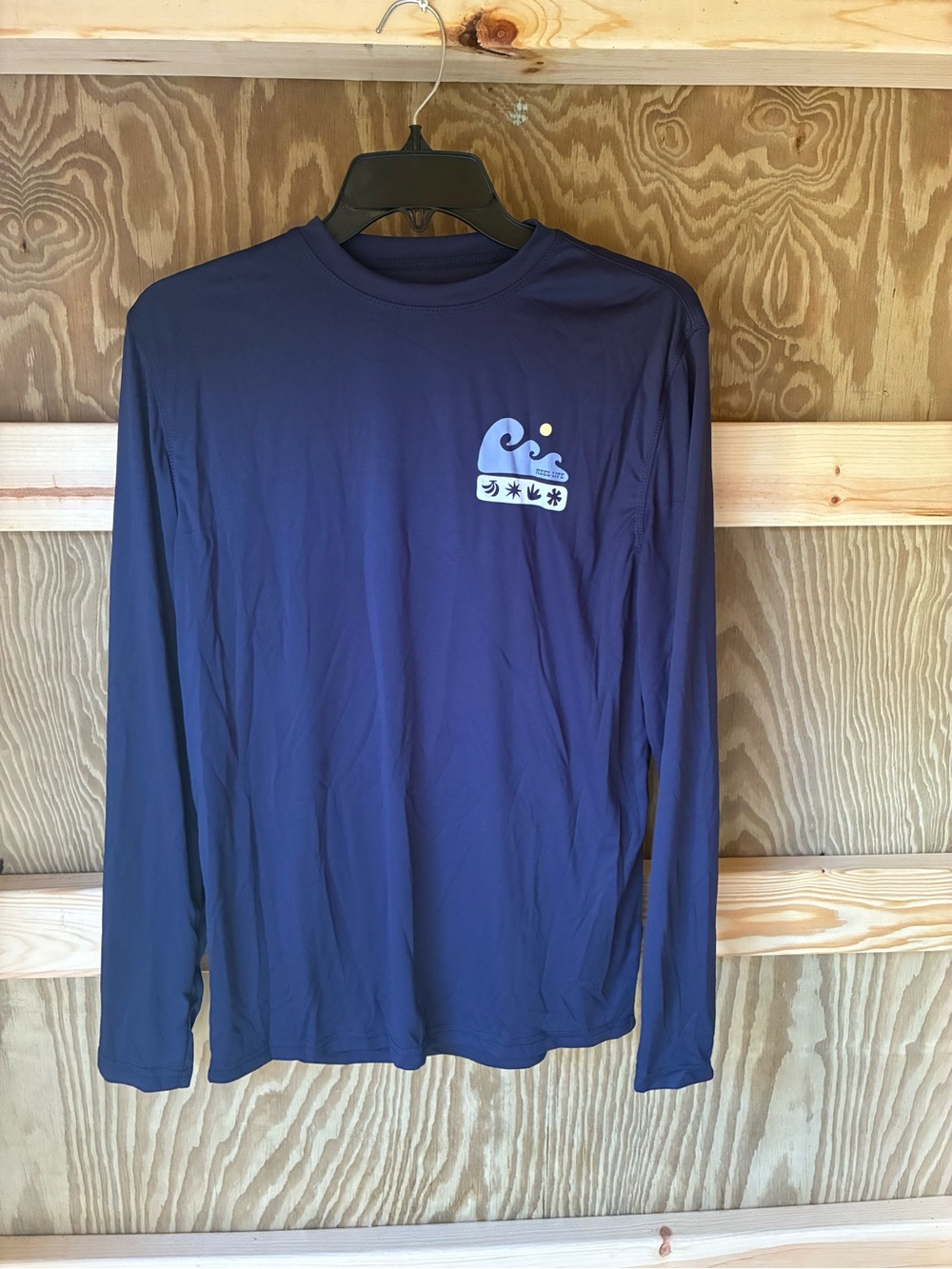 Men's Long-Sleeve Performance Shirt in Navy with Wave Graphic